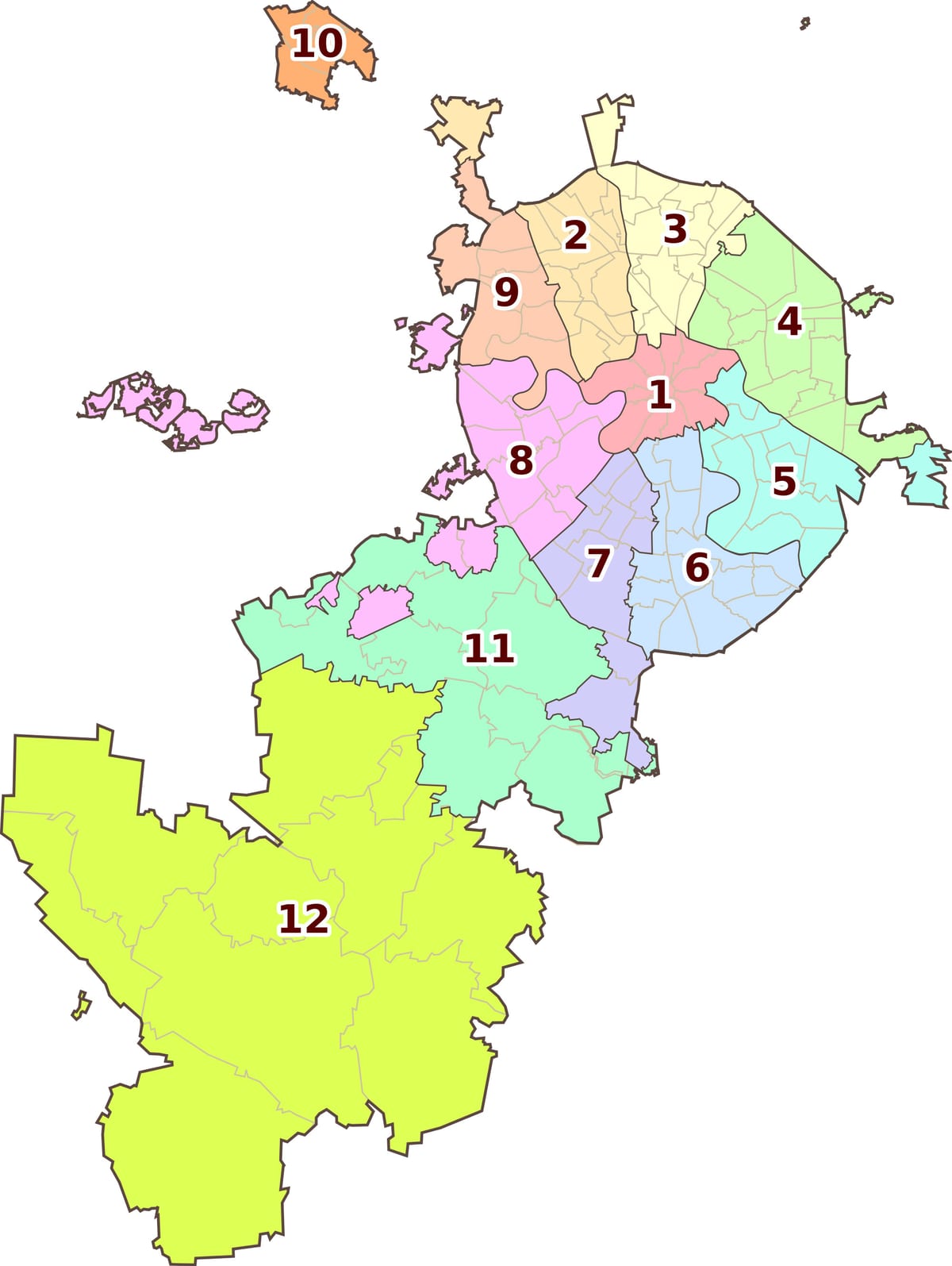 Map of Moscow neighborhoods, districts, boroughs & areas