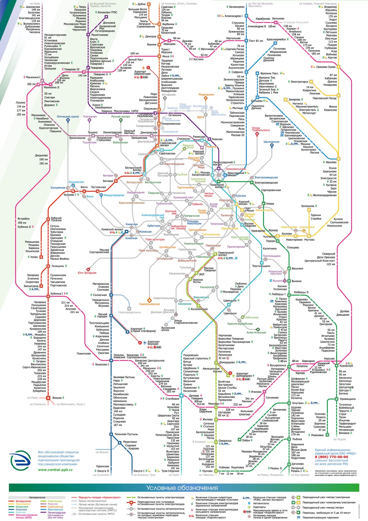 Map of Moscow train, urban, commuter & suburban railway